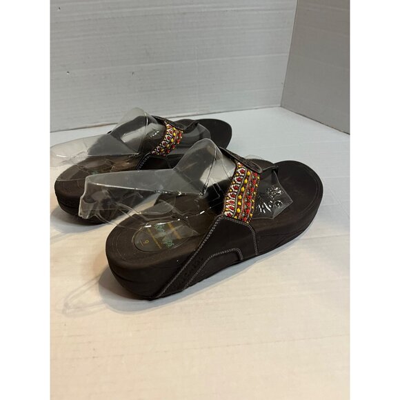 Skechers Tone-Ups Womens Sandals 9 Multi-Color embroidered slip on flip-flop - Picture 4 of 9